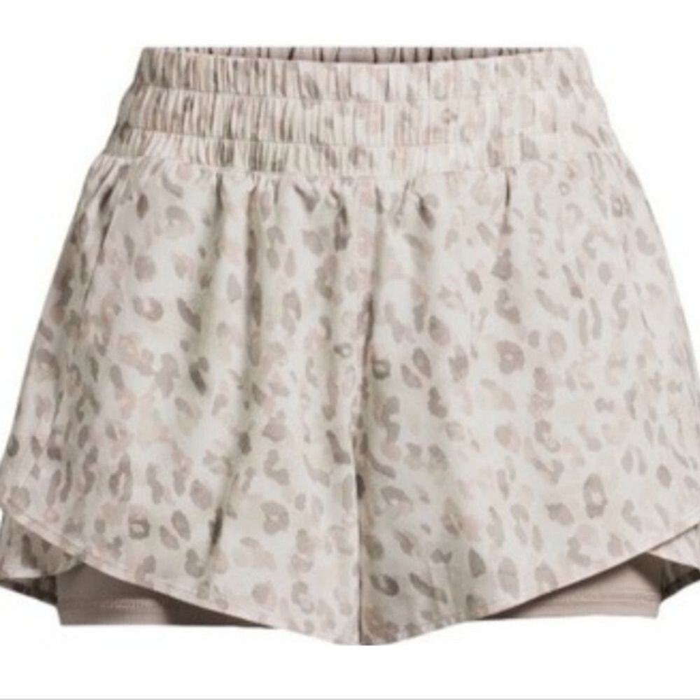 AVIA 2X 20W Running Shorts Lined Cream Gray Animal Print F-1724